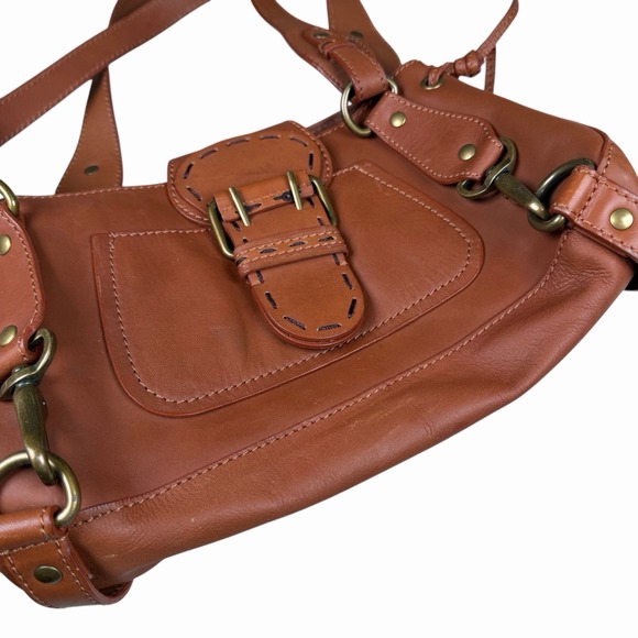 Wilson Leather Brown Small Shoulder Bag Genuine Leather Brass Hardware Y2K - Picture 4 of 11